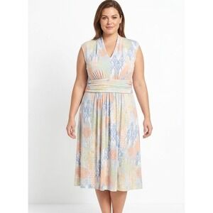 Ruby Rd. size 1X Multi Color Abstract Stretch Sleeveless Midi Dress Feminine